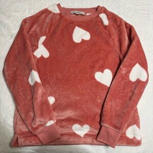 LOFT Pink and White Plush Heart Sweater